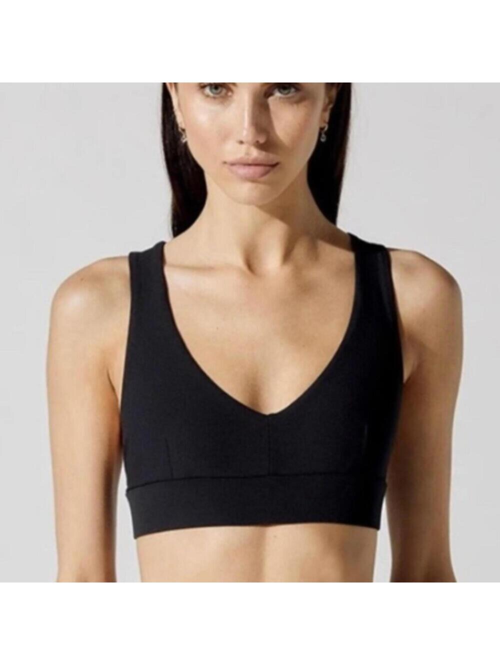 Carbon38 Black V Neck Criss Cross Strappy Black Sports Bra Size S